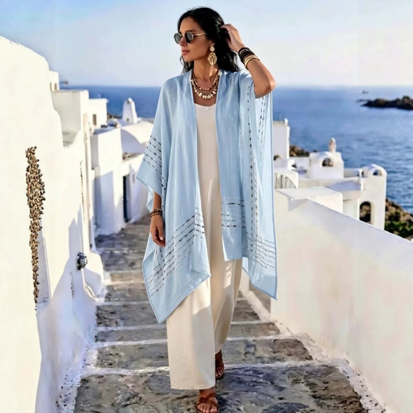Nouveau style Sun-protective Shaw Womens Resort-style Knitted Cardigan