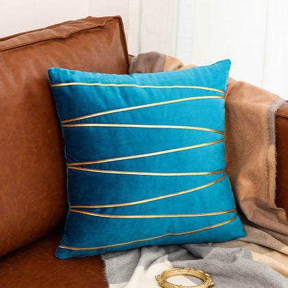 Couvercle d'oreiller de luxe en velours plaqué or Broderie Diagonale Couchage décoratif pour Sof