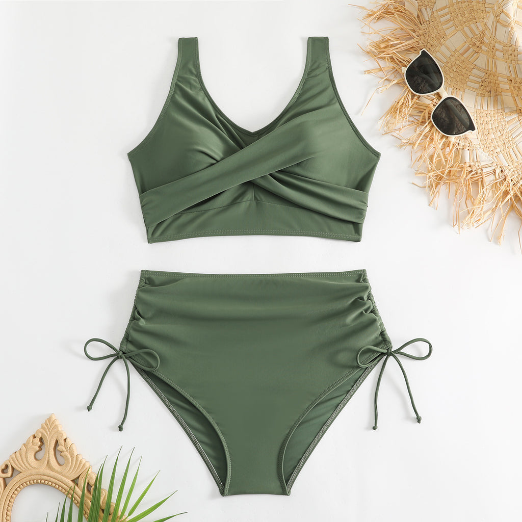 Robe de bain bikini bicolore bicolore sans dos en deux parties