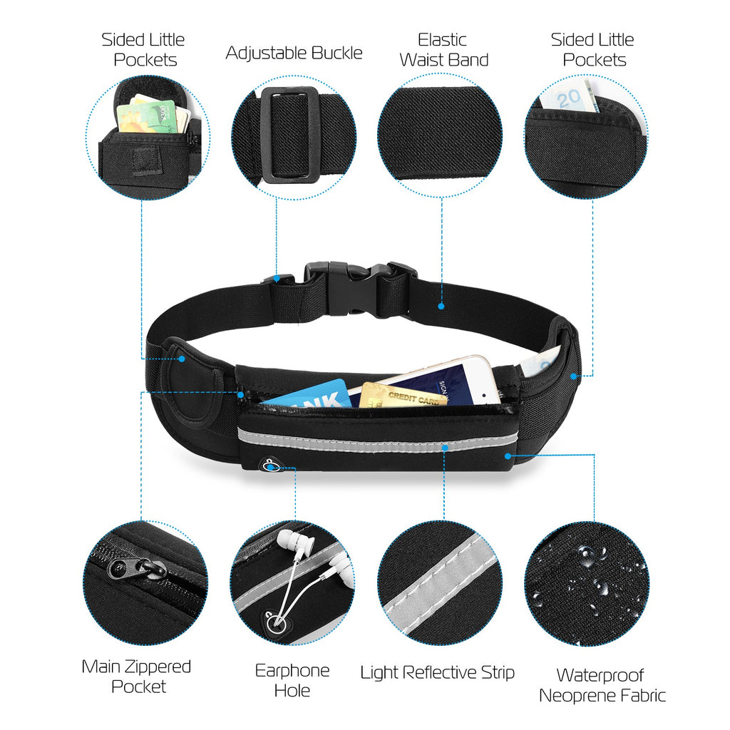 1Pc Sports Waist Bag Running Belt Pack Waterproof Waist Pouch réglable