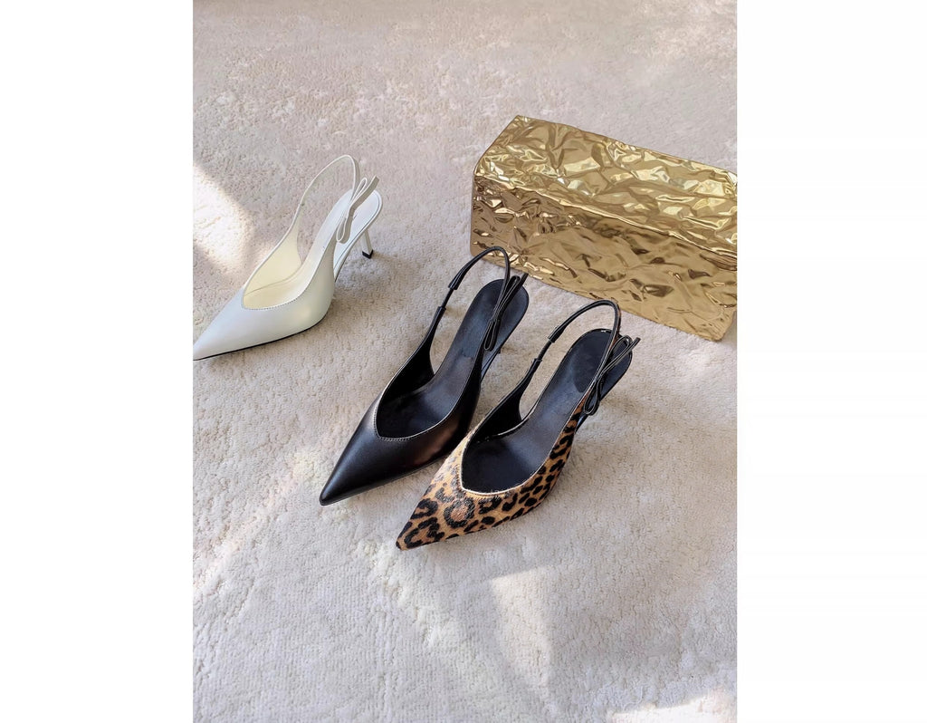 Leopard français imprimé pointu orteil sans dos Sandales pour femmes Stiletto d'été talons hauts Sexe