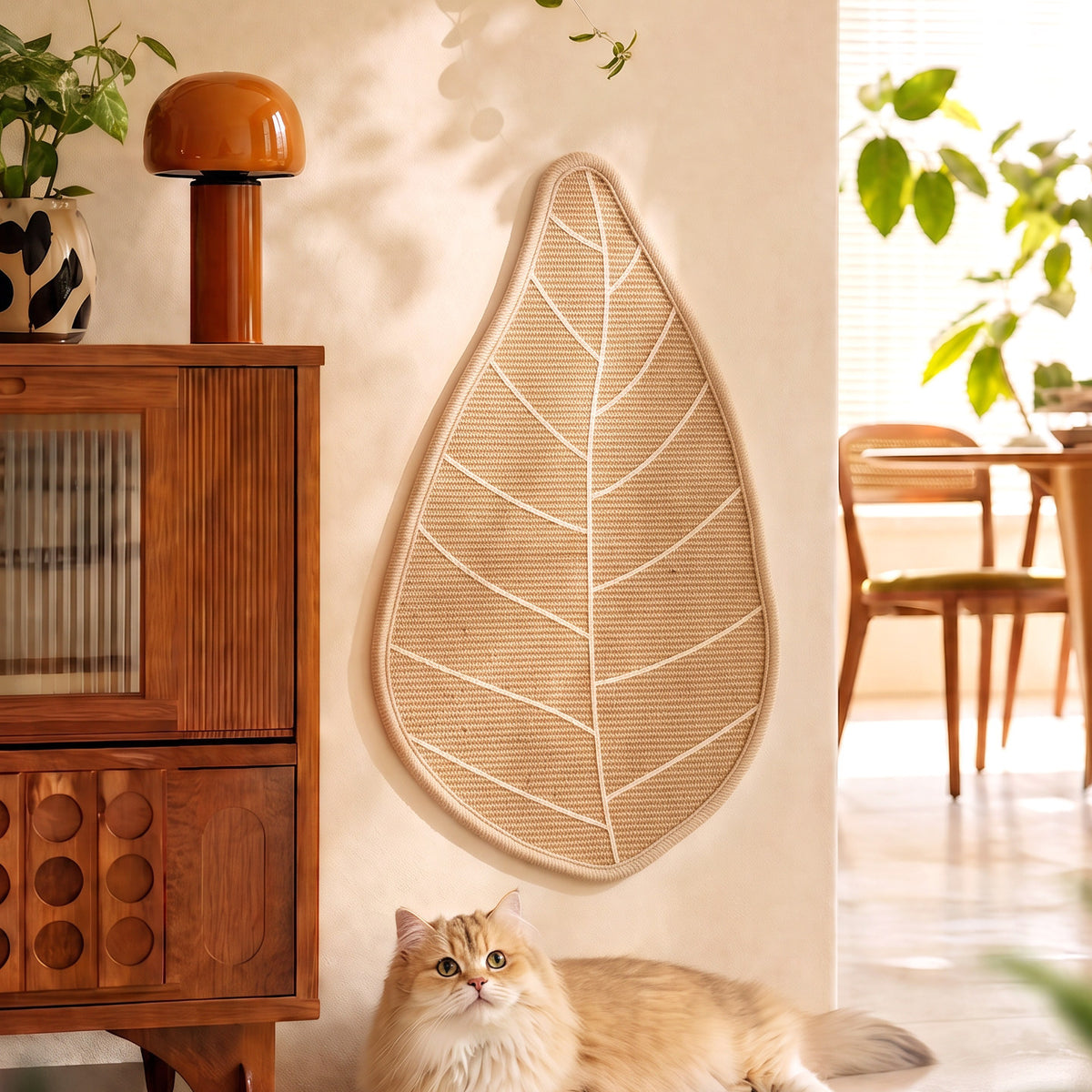 Mat de craquage de chat sisal en forme de feuille de bois naturel de style nordique