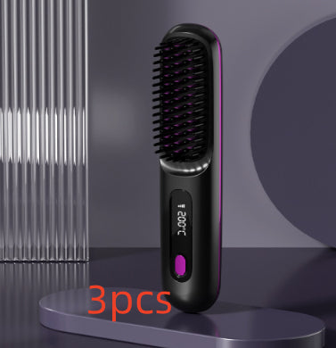 2 En 1 Combustion cheveux droites Lève-cheveux sans fil brosse cheveux chauffage rapide
