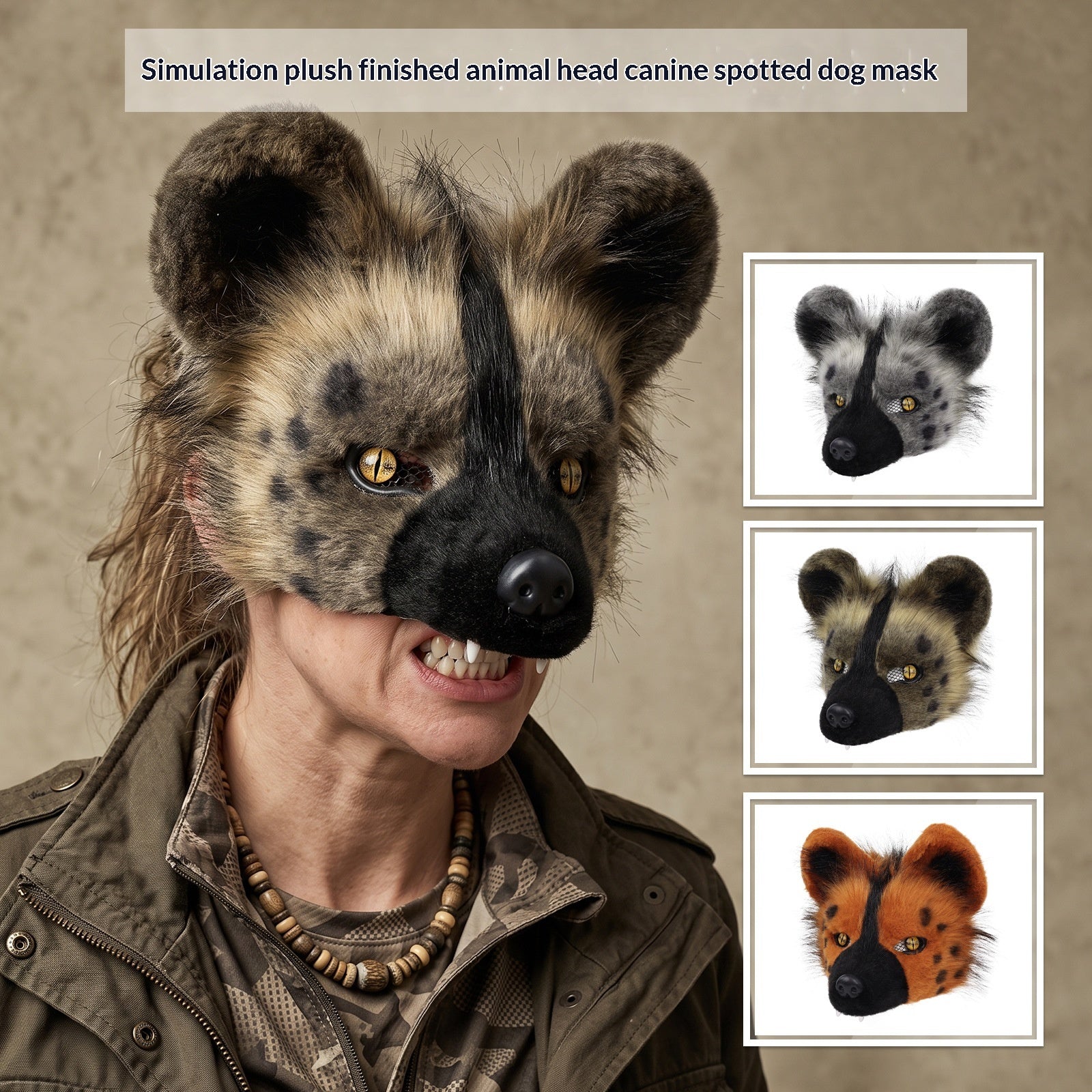 Masque en peluche tacheté de Hyena costume d'Halloween