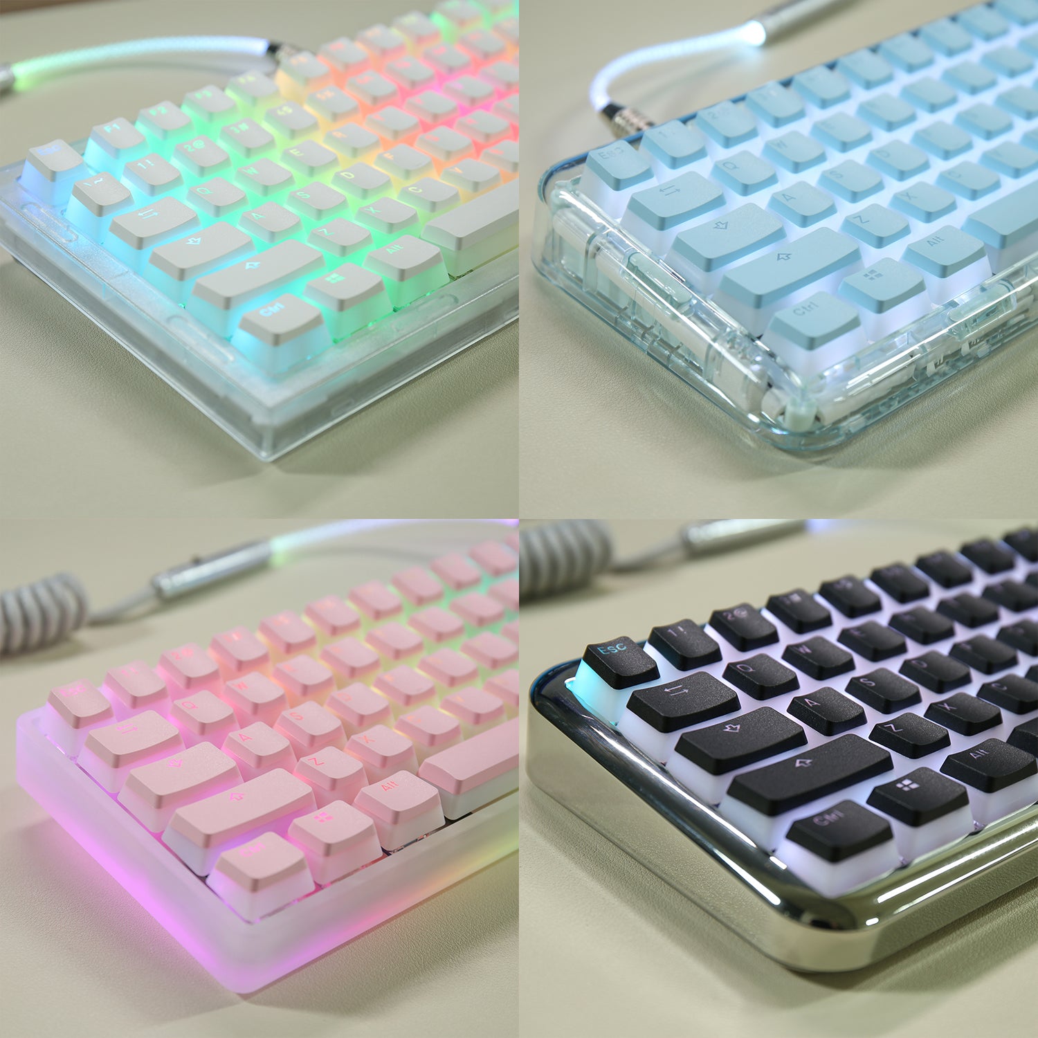 Double peau lait pudding transparent Cap clé fermé PBT deux couleurs OEM Pas de bouche d'eau 61 68