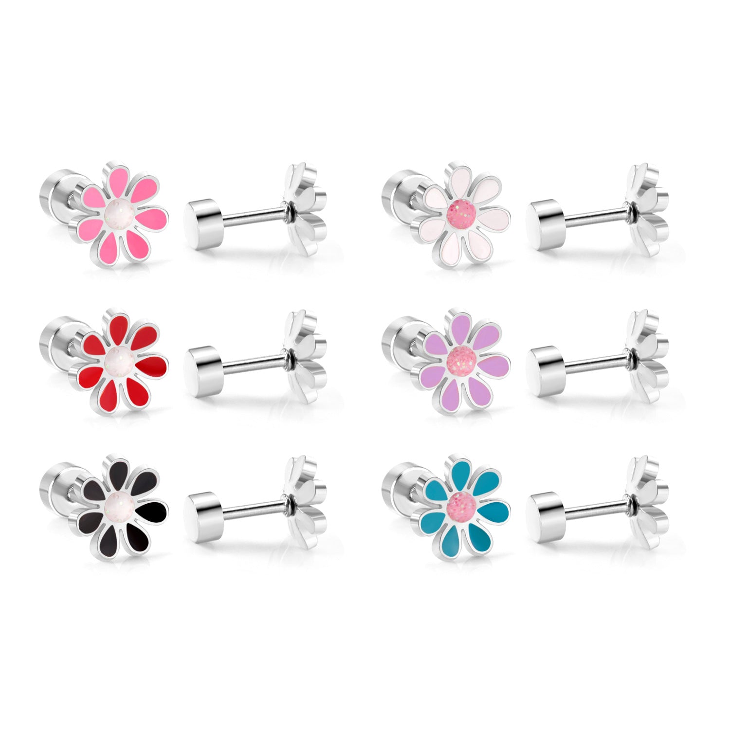Boucles d'oreilles Crown-flower mignons et doux Boucles d'oreilles Stud en acier inoxydable