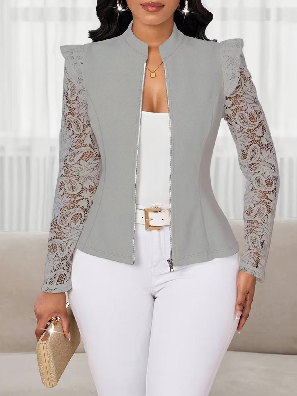 Blazer casual femme avec un collier d'équipage
