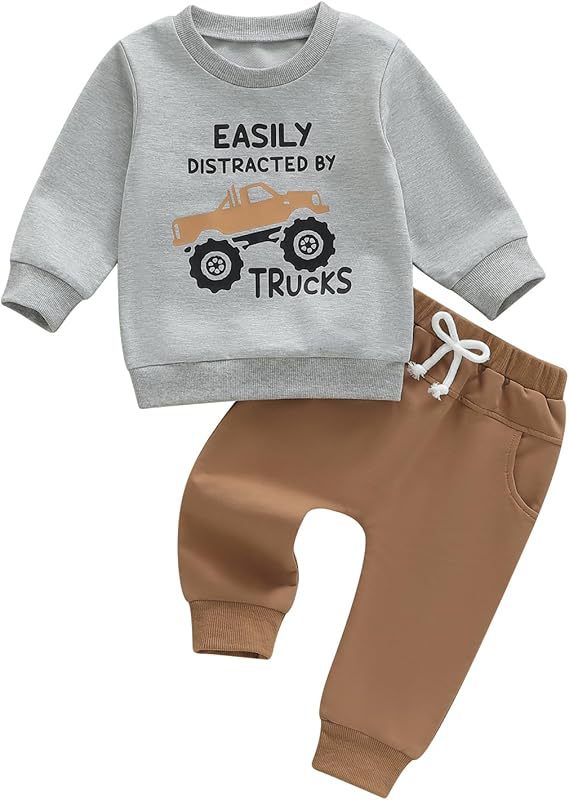 Letter Truck Print Long-Sleeved Pullover and Pants