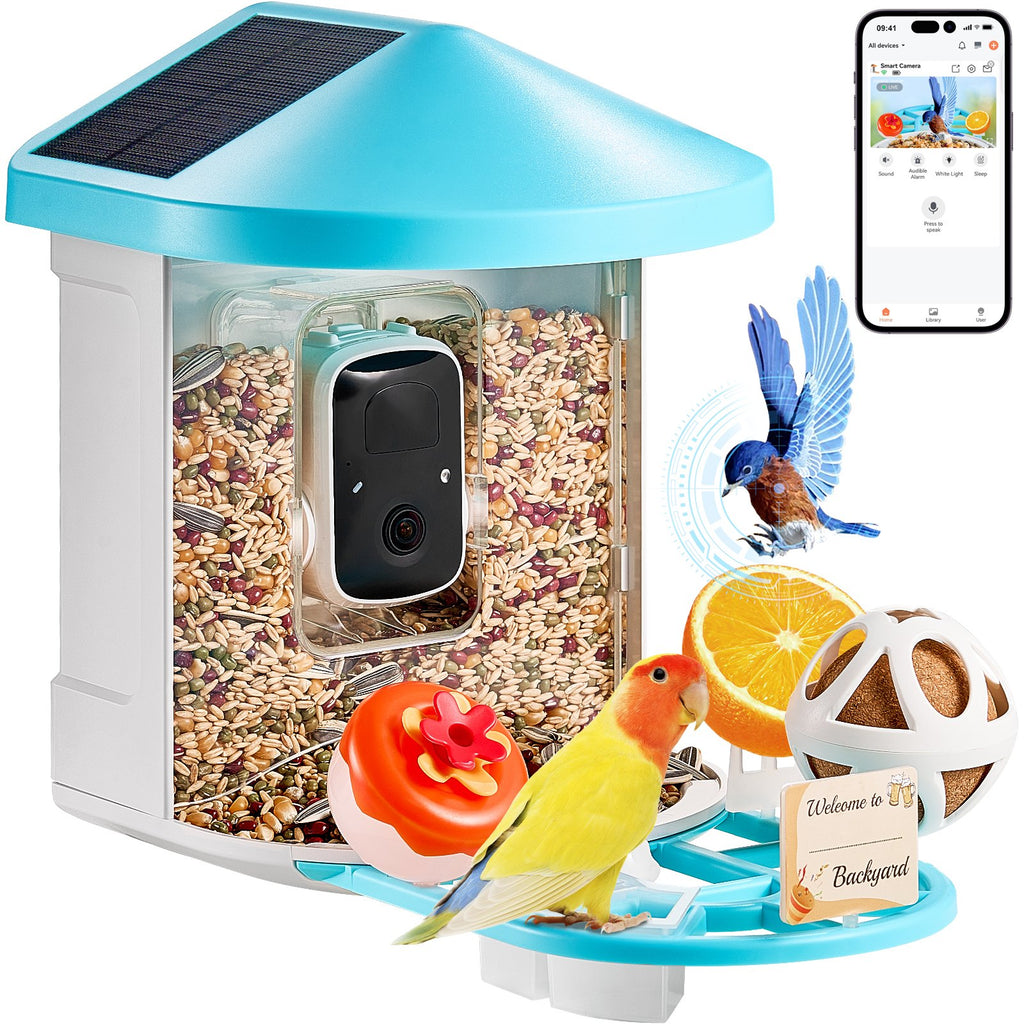 Alimentation intelligente d'oiseaux avec caméra 2K HD AI Identifier les espèces d'oiseaux solaire
