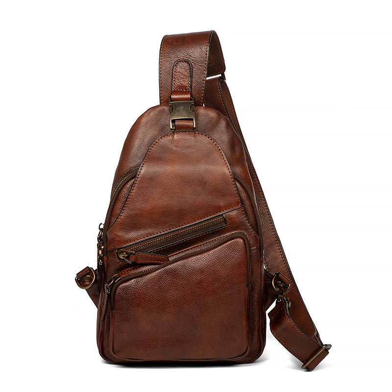 Corps transversal en cuir véritable retro à la main de poitrine homme grande capacité sac de messager