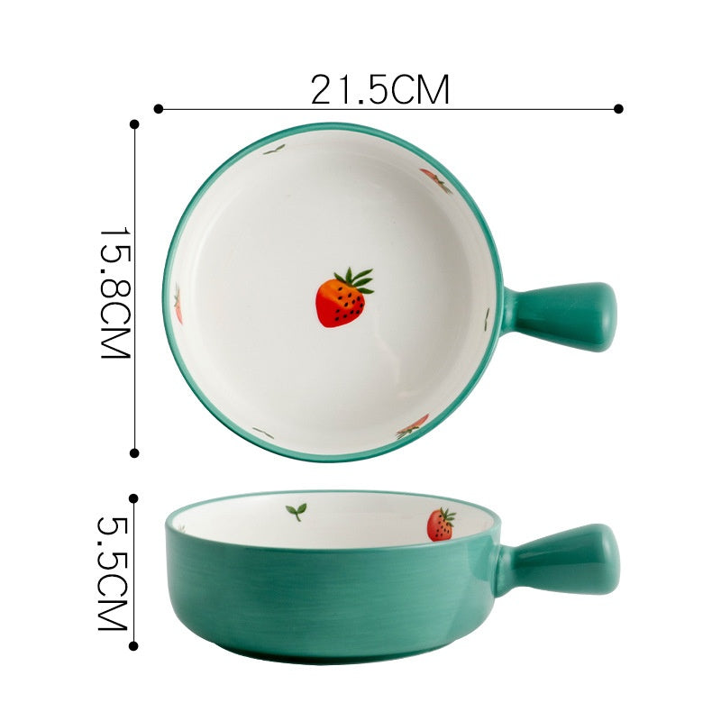 Poignée de fraise peinte à la main Bol de cuisson en céramique