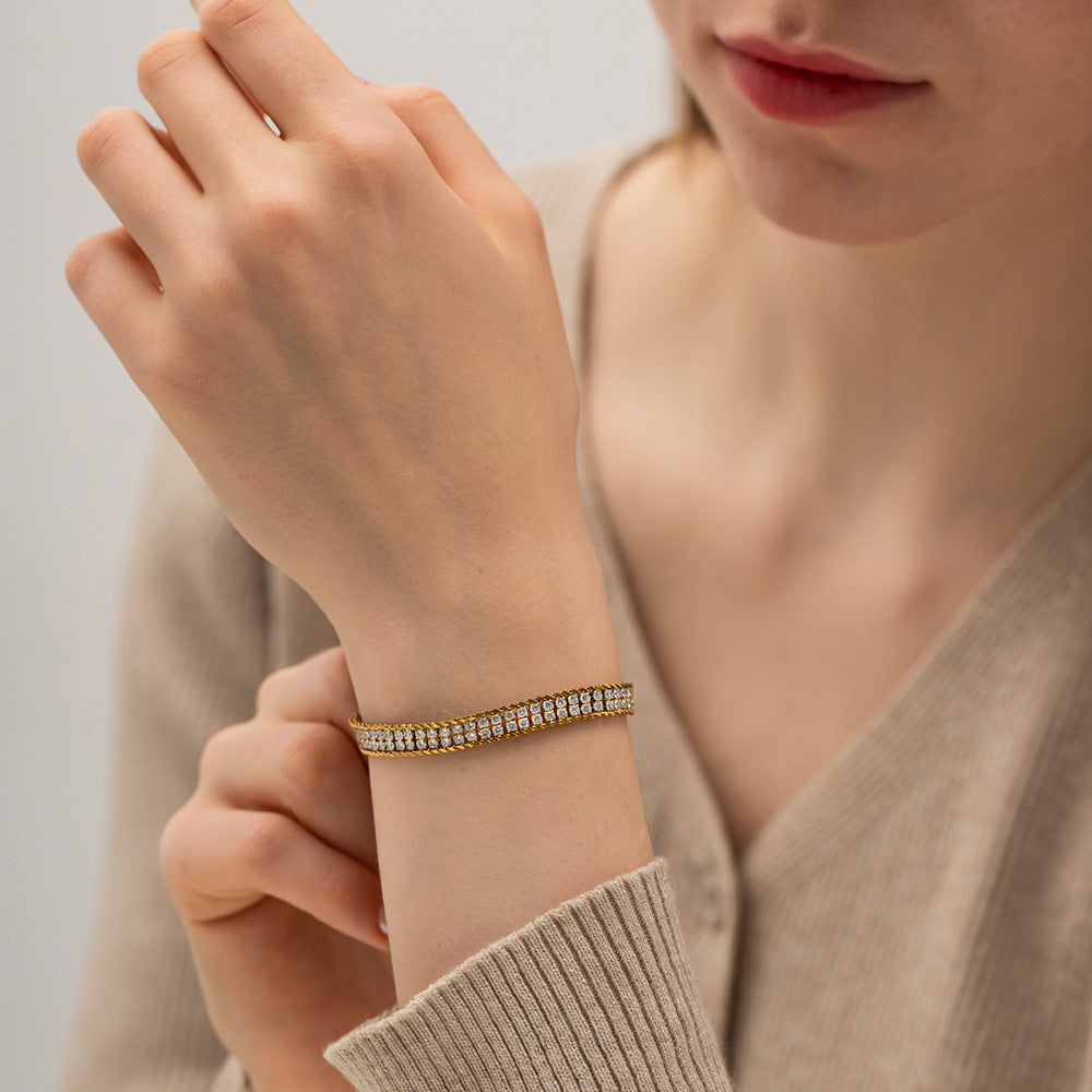 Bracelet Zircon blanc double couche or 18K
