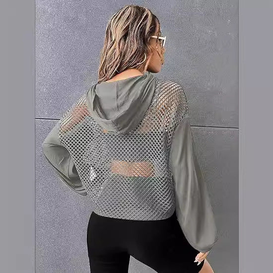 Mesh-Panel Casual Loose-Fit Sports Hoodie pour les femmes