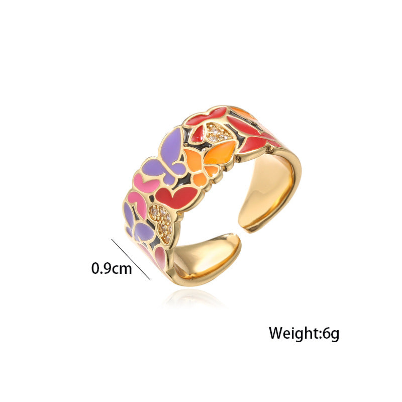 Personnalité mode Dripping Cuivre Micro-inlaid Zircon Butterfly Ring Femme