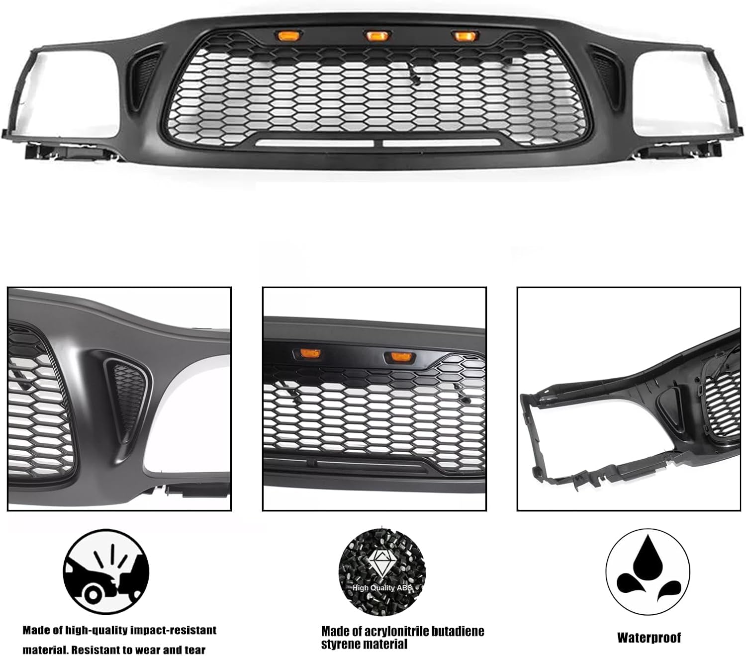 Grille avant convient pour Tacoma 2001 2002 2003 2004 Avec Amber LED Accent Lights Matte Black
