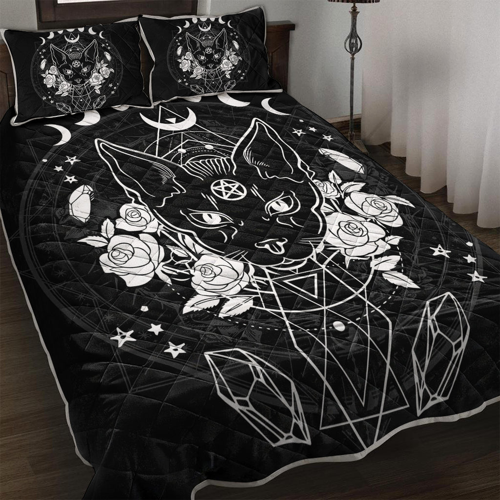 3-Piece Cat Printed Quilt Set Soft Lightweight Microfiber Bedspread Black and Whi