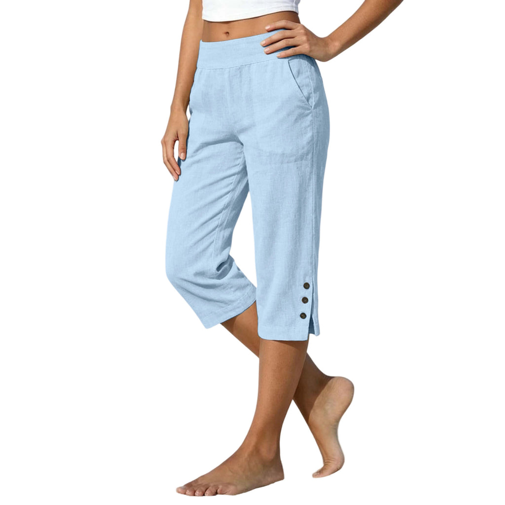 Femmes taille haute Loose-fit Slit-front Casual Jambe droite pantalons avec boutons