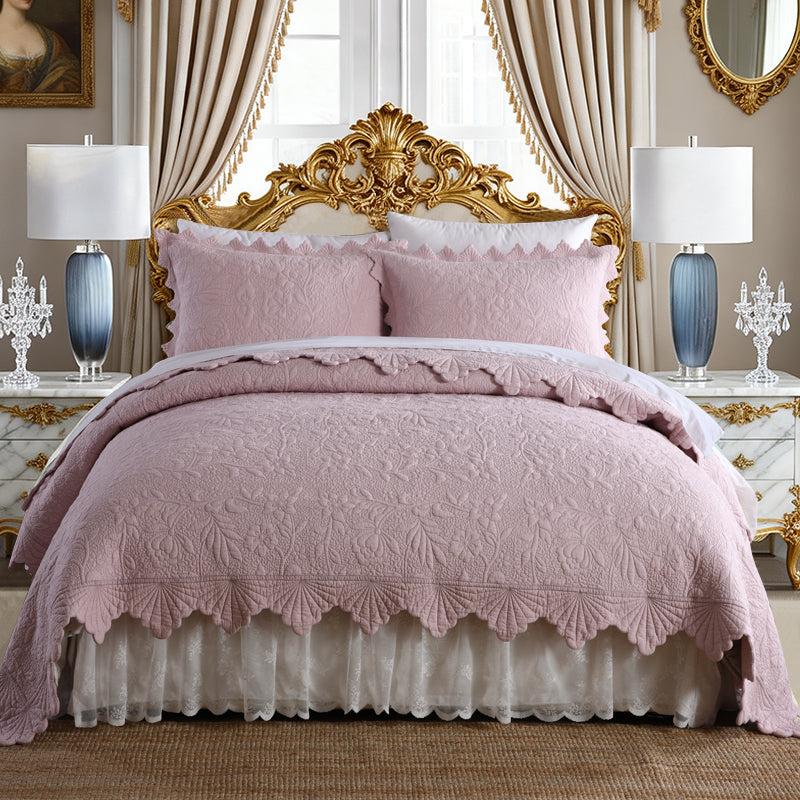 3-Piece Rose Floral Embossé Couvercle cousu Couvercle rempli de coton