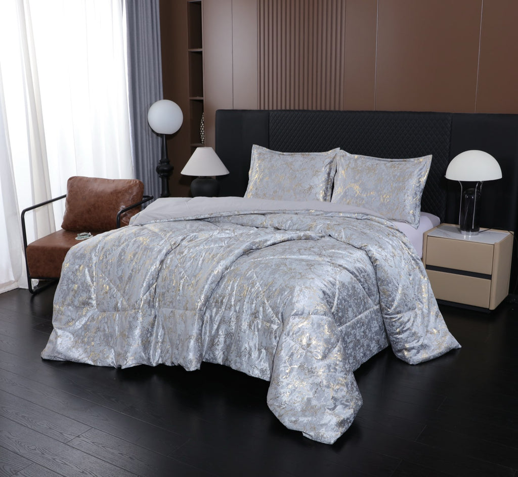 Set de confort de style métallisé 3-Piece Ash Gray de luxe pour roi