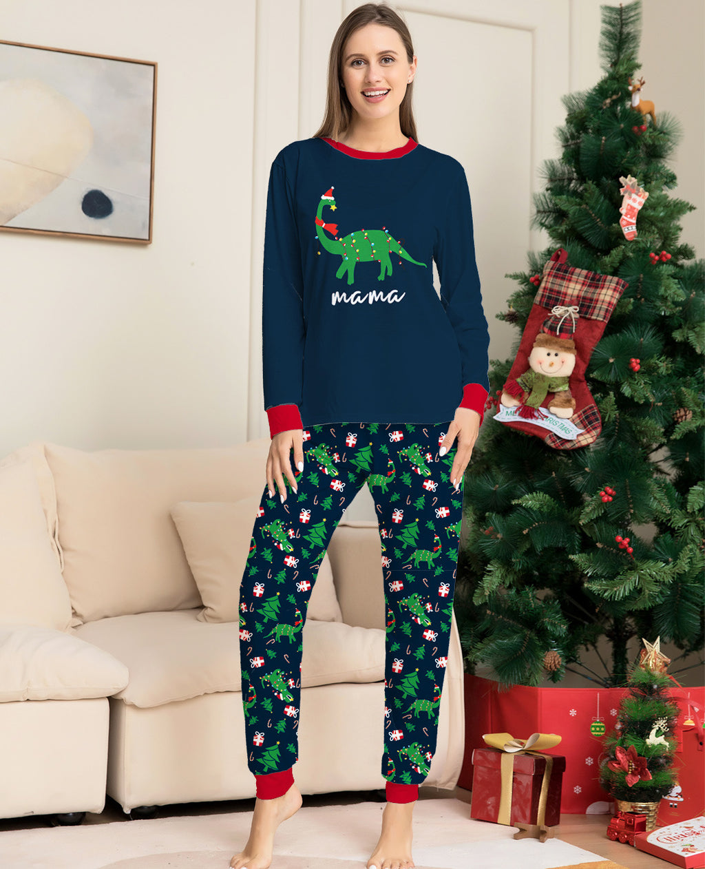 Dinosaur Letter Print Christmas Parent Child Pajama Set