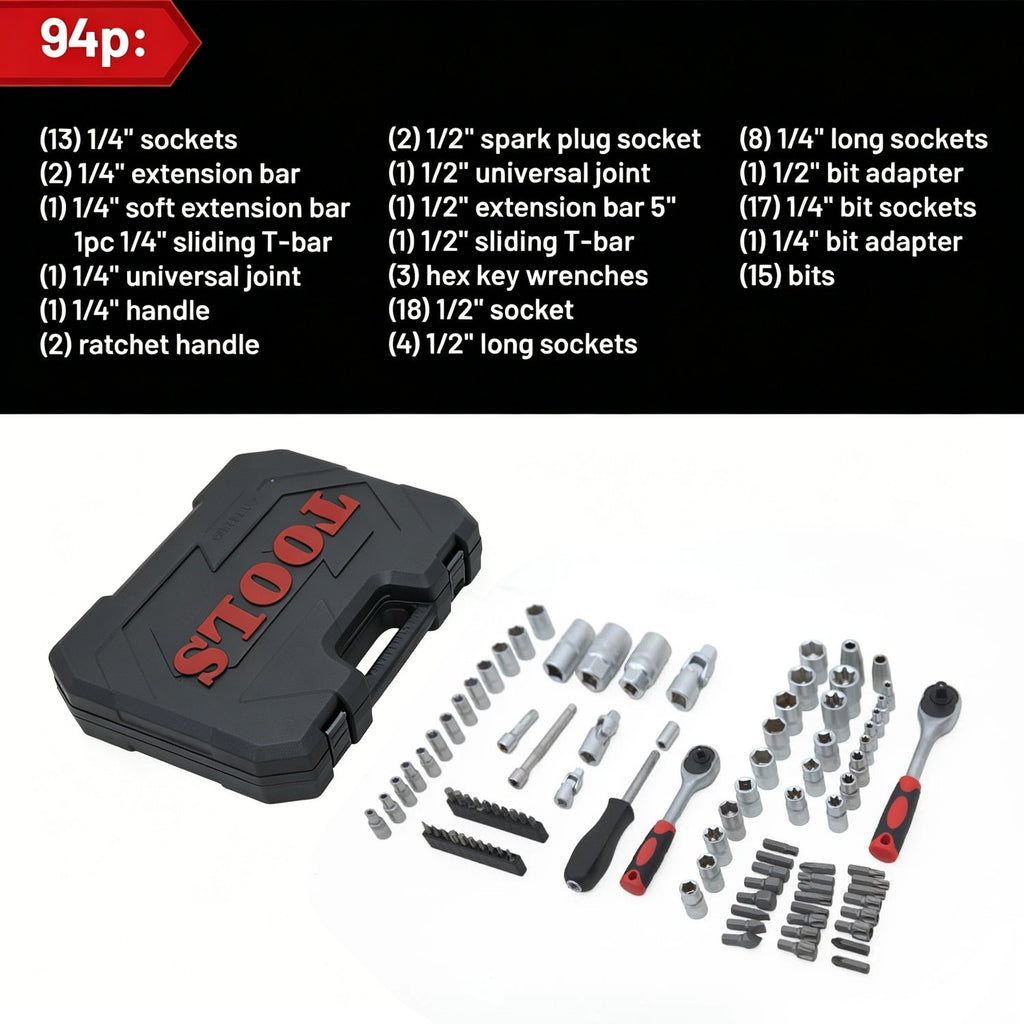 94 Pièces 1 2 & 1 4 Ensemble de prises de commande de visseuse Kit d'outil de clé de Bits