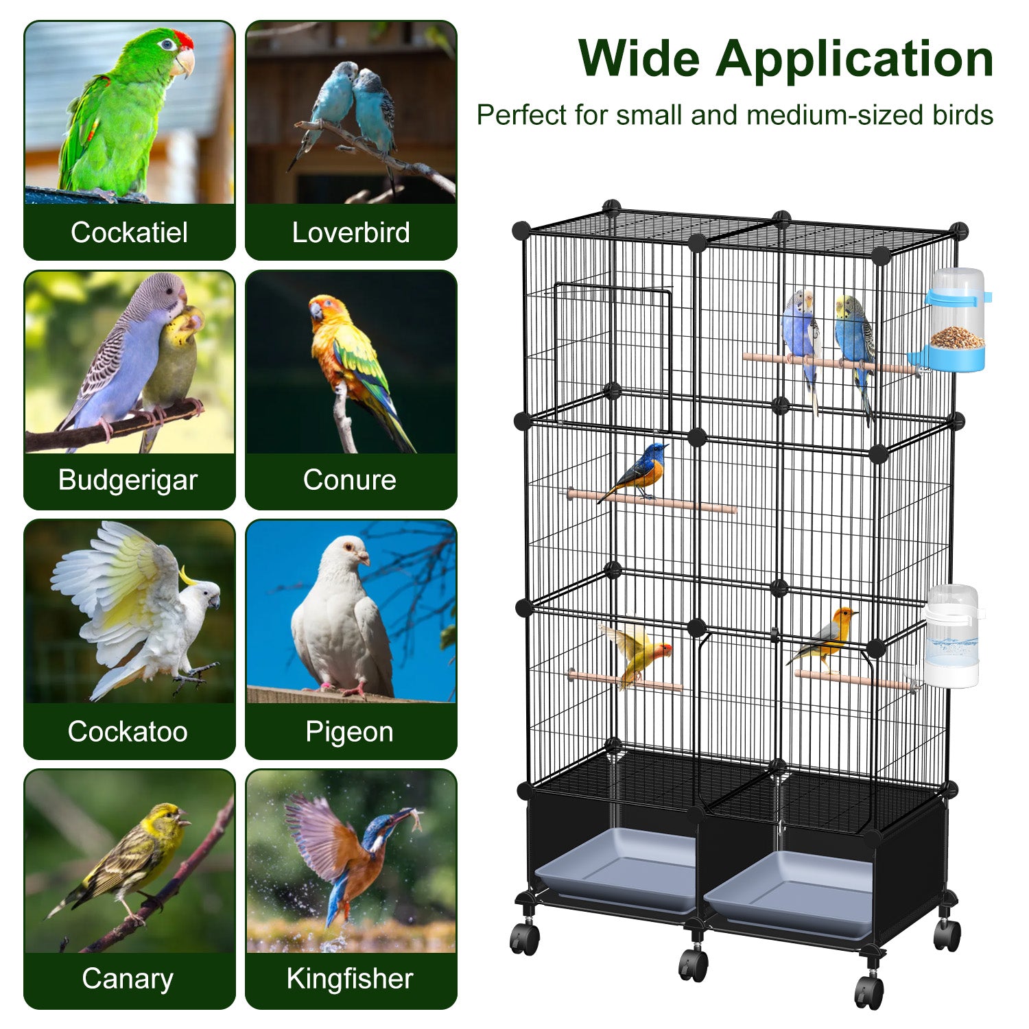1Pc 46in Bird Cage Spacieuse maison d'oiseaux d'intérieur pour animaux de compagnie avec 4 perches en bois 2 plateau coulissant 2