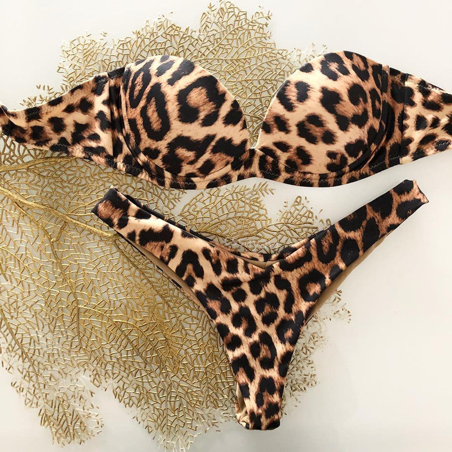 Solid color two-piece bikini with sequins