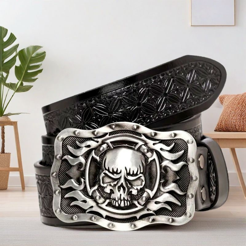 Ceinture en cuir en alliage homme avec un design vintage embossé