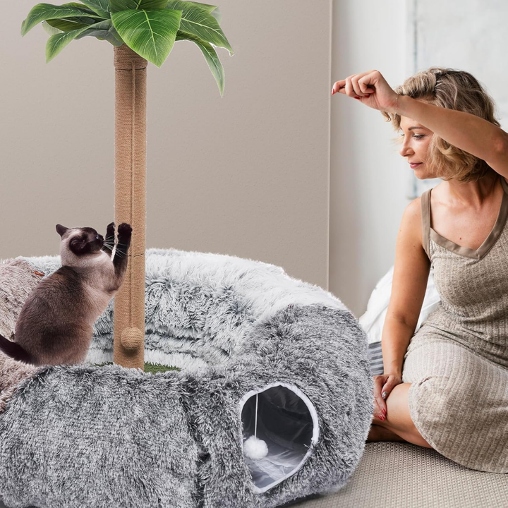 Tunnel pour chat avec couchage douillet et 20 jouets inclus