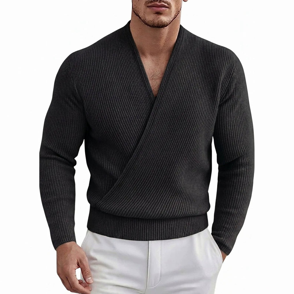 Sexy et élégant Col V profond Cross-front Knit Top à manches longues
