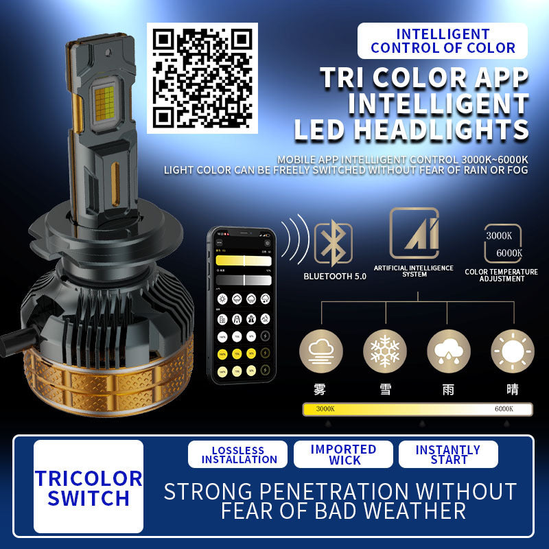 200W Trois couleurs Tous dans une voiture phare LED APP contrôlé phare automatique 3000K 4300K 600