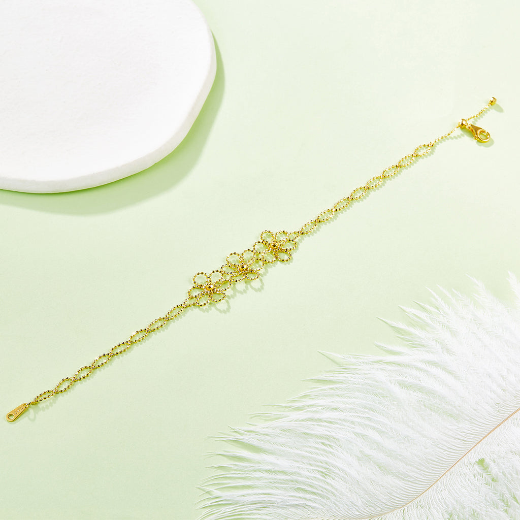S925 Bracelet de fleurs en argent sterling 20cm réglable 1,8g léger 14mm large 3 C