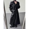 Manteau de tranchée longue en cuir à double bras pour hommes