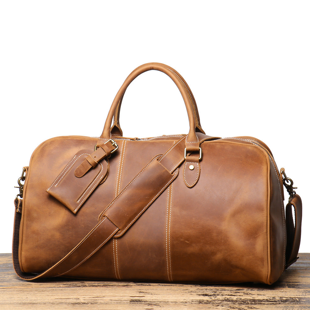 Sac de voyage portable en cuir véritable pour hommes rétro