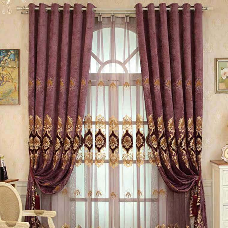 Brodé Double face Chenille Velvet Broderie Fil Rideau européen