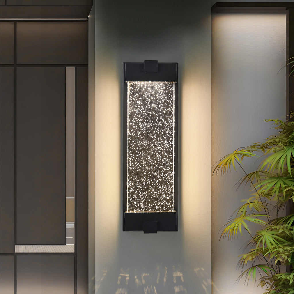 Luminaire mural extérieur en aluminium noir de 19"(H) avec verre en cristal bulle