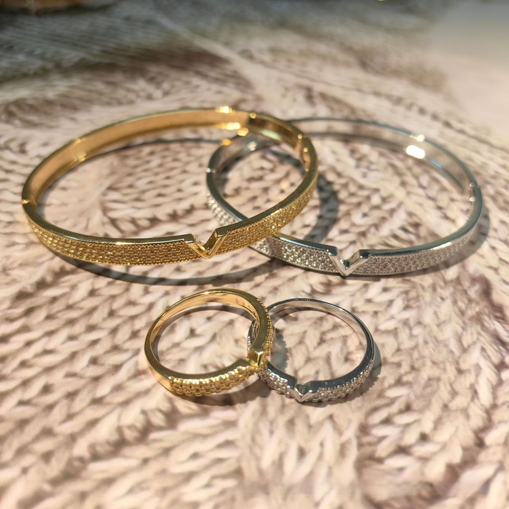 Bracelet en V 18K véritable or plaqué bague