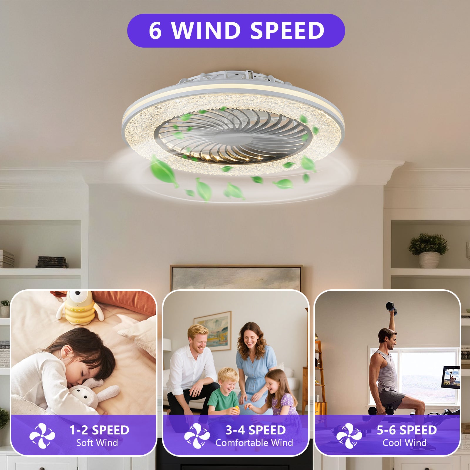 Ventilateurs de plafond clos de 23 pouces avec lumières