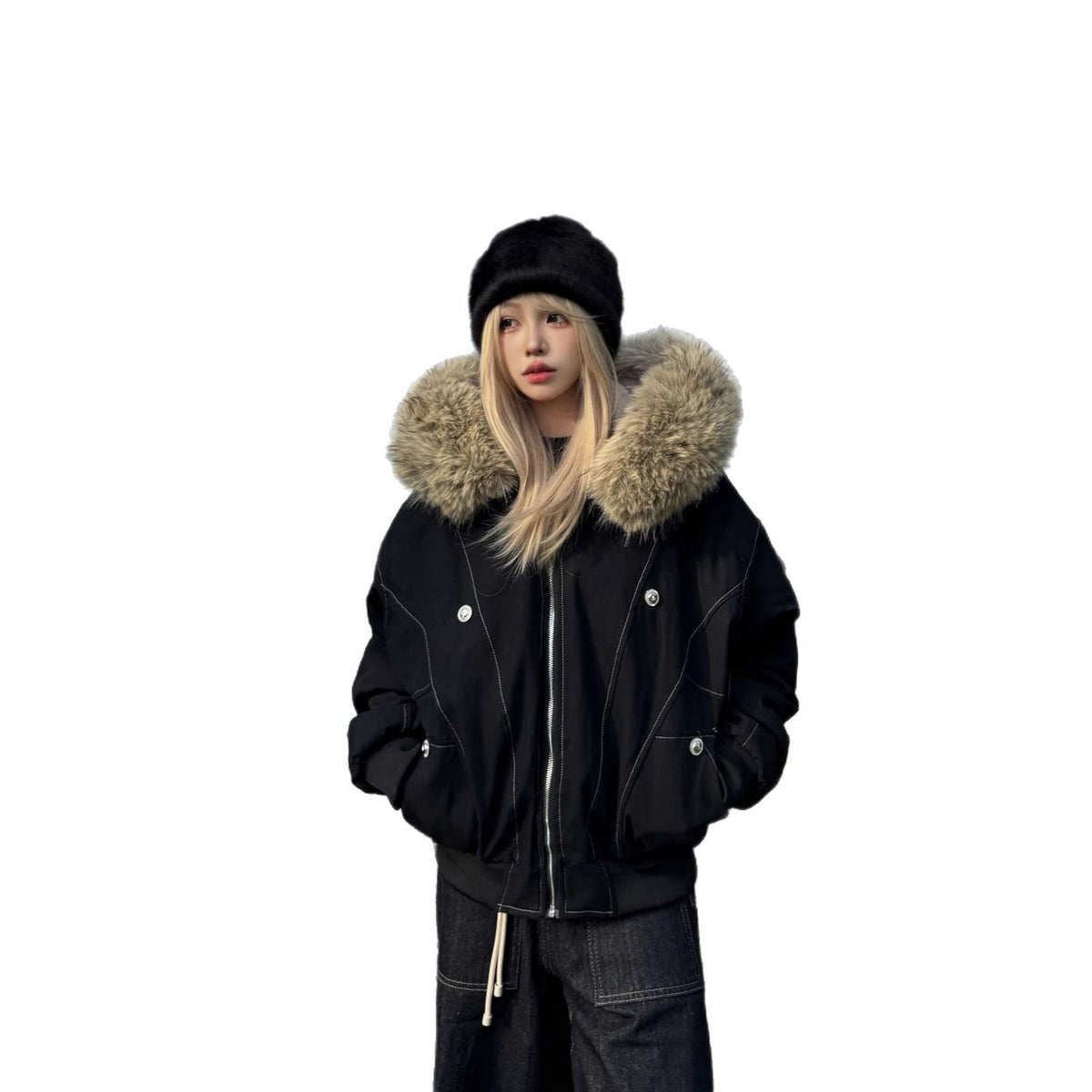 Manteau d'hiver de style américain avec un style vintage de collier de fourrure
