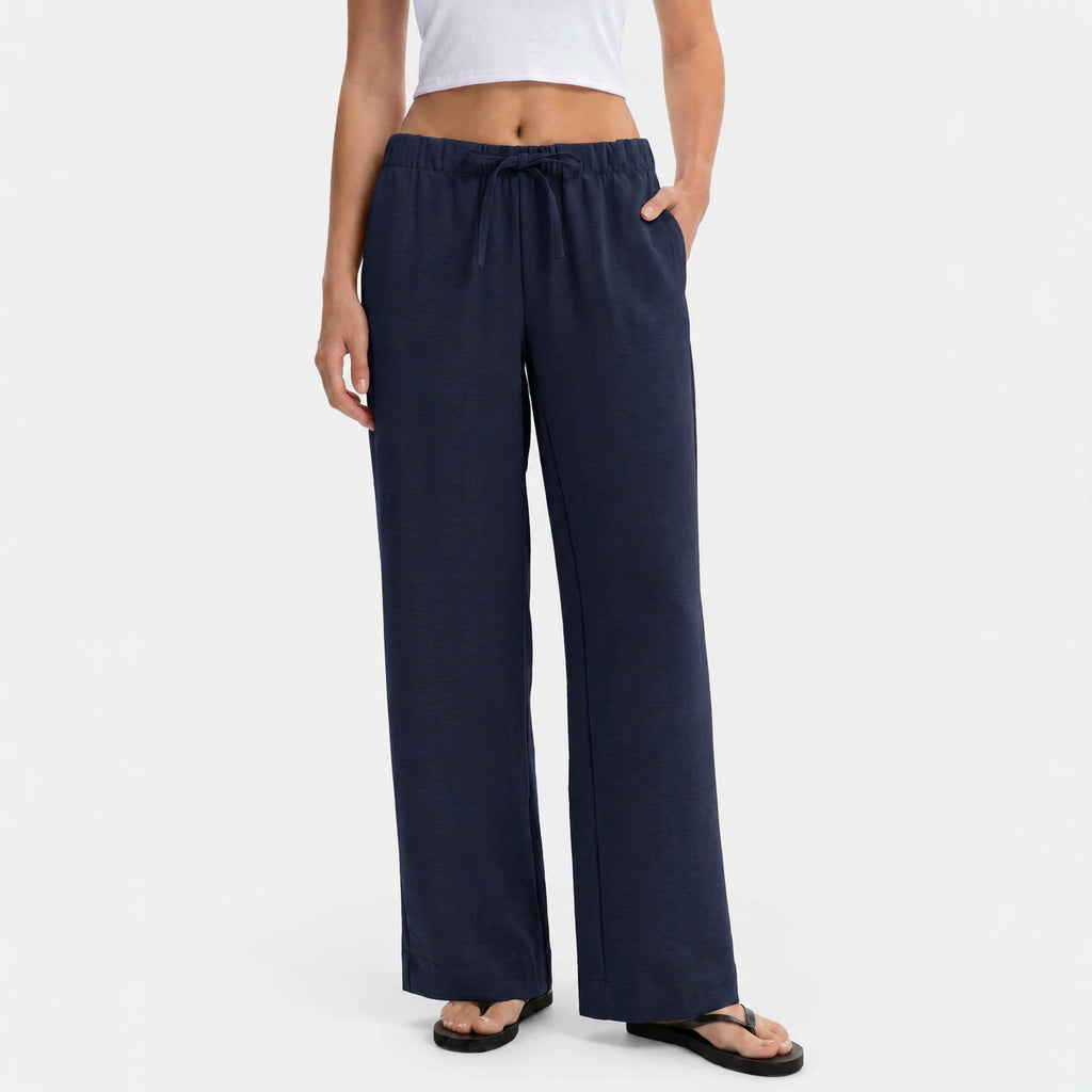 Pantalons à jambes larges pour femmes avec une taille élastique et un cordon