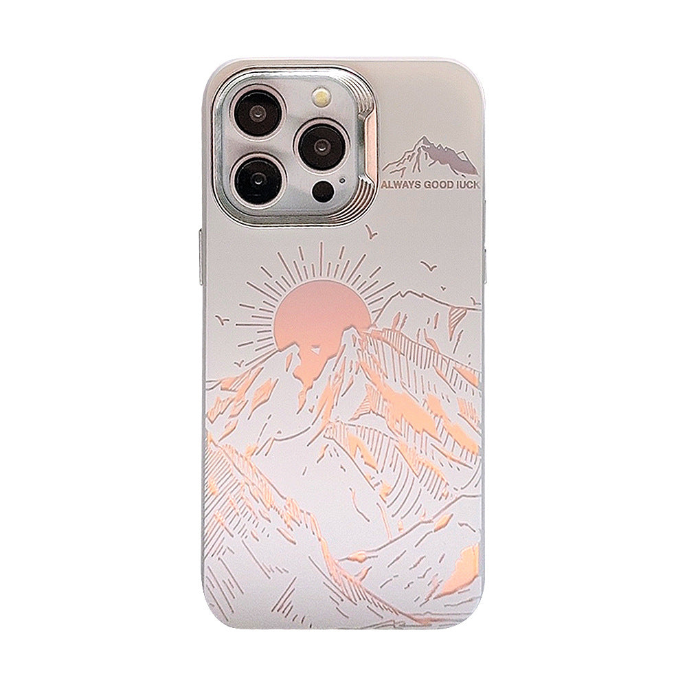 Laser Sunset Golden Mountain à thème Phone Case avec électroplaquage