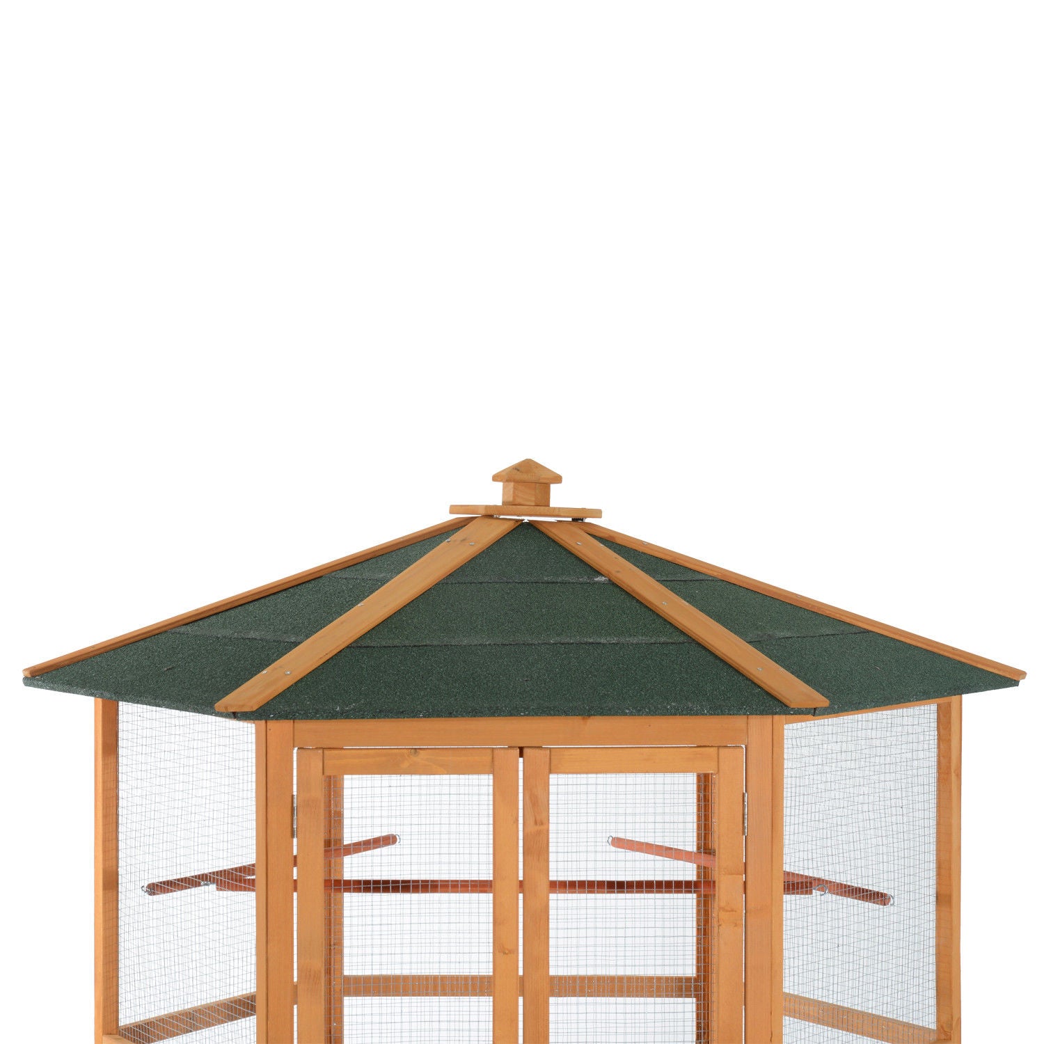 Cage d'oiseau de vol hexagonal extérieur en bois de 69 po avec toit couvert