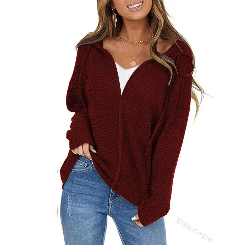 Femmes Waffle Knit Zip Up Hoodie Long Sleeve Drawstring Loose Casual Sweatshirt à capuche Jack