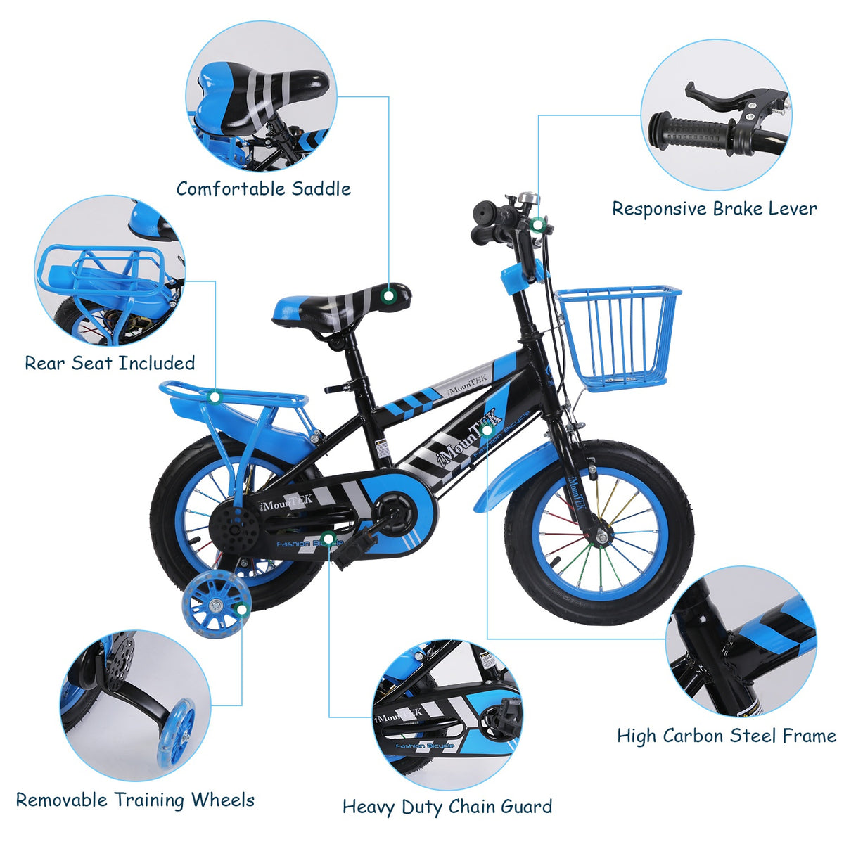 1Set 16Inch Kids Bicycle with Training Wheels Kids Bike with Helmet Basket Back Seat Cha