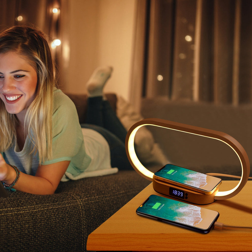 1 Set Table de lit lampe de contrôle tactile lampe avec horloge sans fil charge lampe de bureau LED