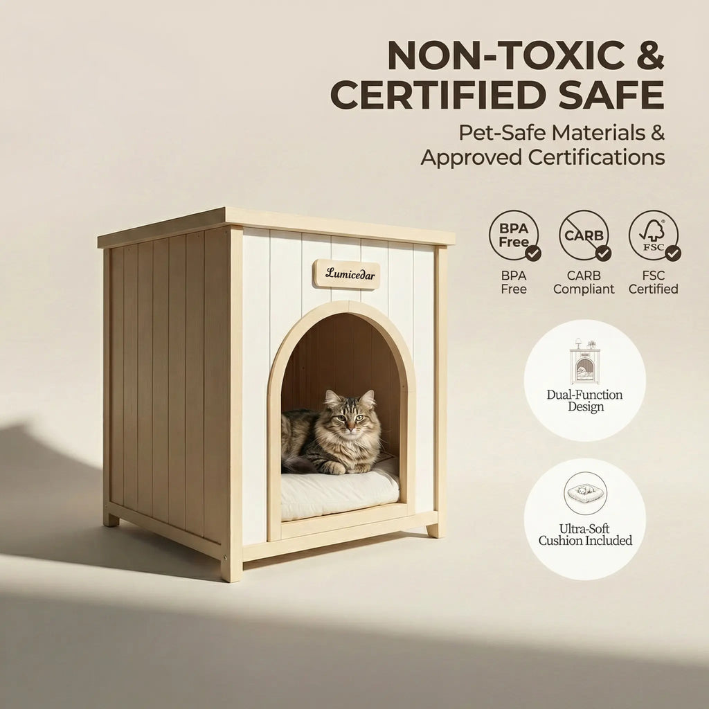 Maison de chien en bois moderne avec coussin amovible – Cèdre solide Pet House pour petit faire