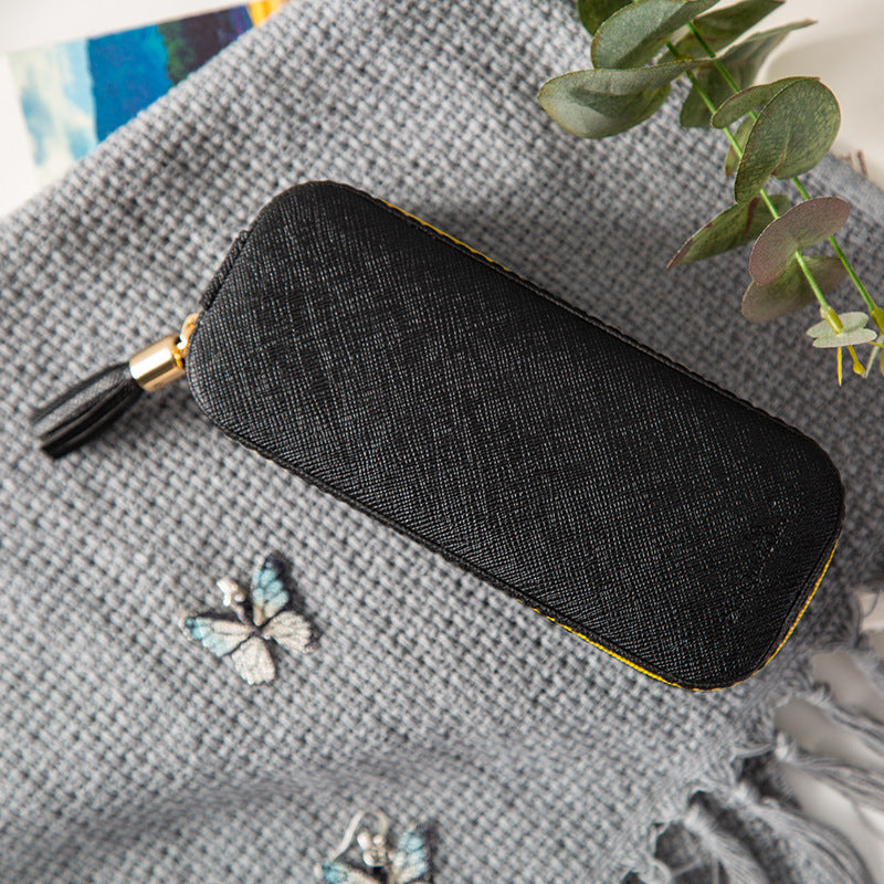 Boîte de rangement de bijoux-noir-PU+ flanelle + carton-1 pièce