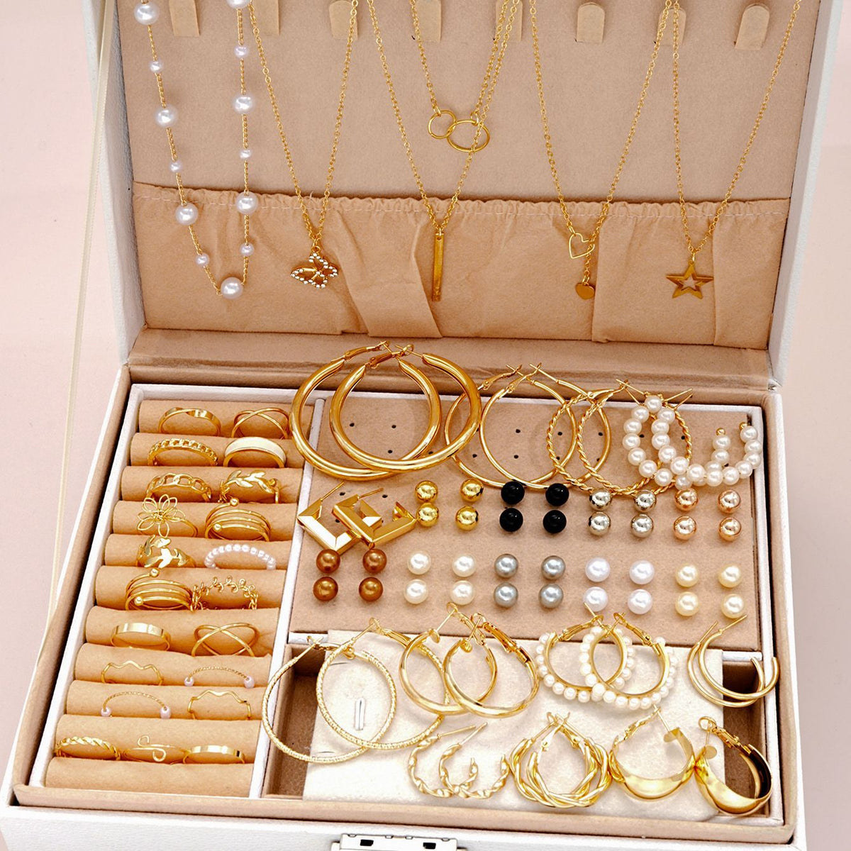 Pearl alloy earrings and rings