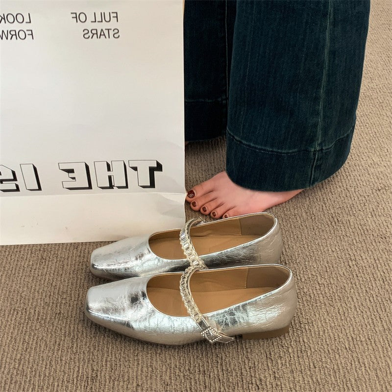 Femmes Minimalist Elegant en cuir métallisé Plats