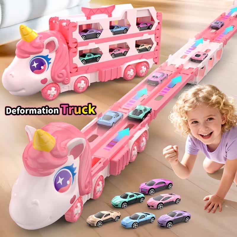 Jouet de camion transformable mignon Racetrack extensible et ensemble de stockage de véhicule Portable Carrier Wi